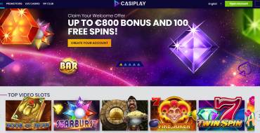 Entry bonus up to £100 + 100 free spins at Casiplay: 