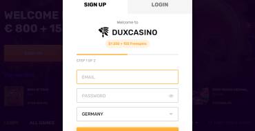 Dux Casino: Регистрация