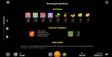 Booming Fruity Boom: Таблица выплат