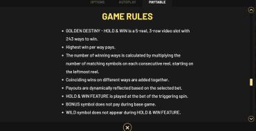 Golden Destiny — Hold&Win: Правила