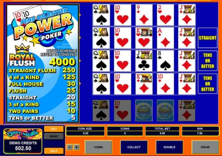 Слот Tens or Better Power Poker играть бесплатно